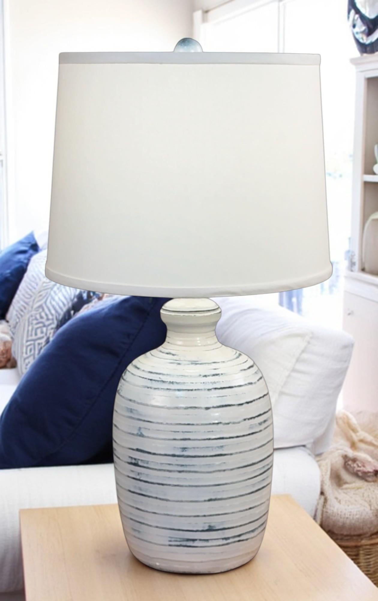 Coast Lamp Manufacturing 26" Farmhouse Navy Bee Hive Table Lamp With Off White Shade