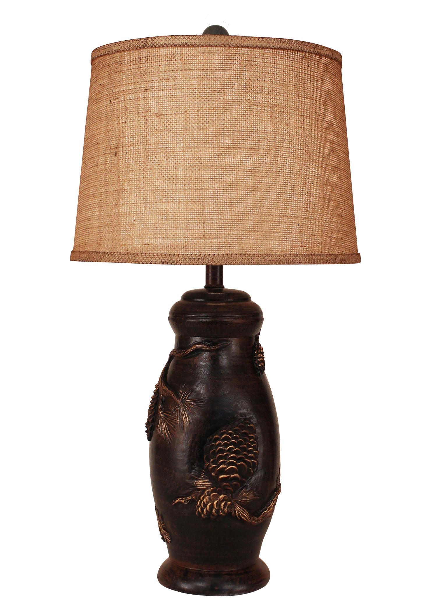 Coast Lamp Manufacturing 27"H Burnt Sienna Pine Cone Table Lamp With Burlap Shade
