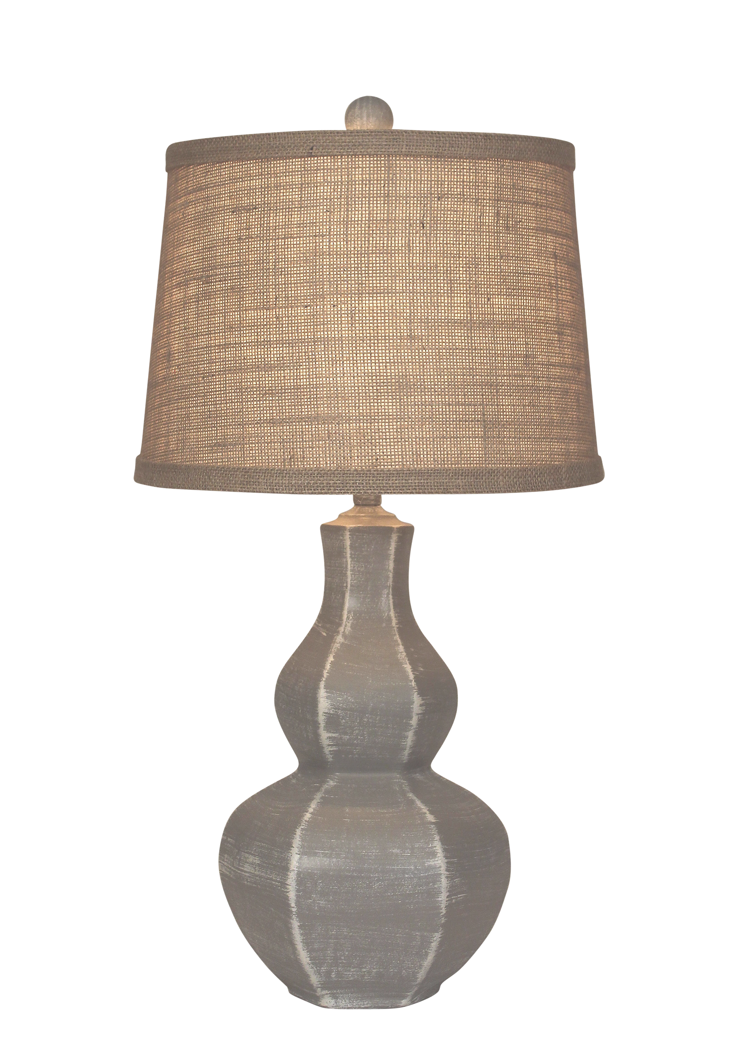 Coast Lamp Manufacturing 27"H Weathered Gray 6-Sided Tear Drop Table Lamp With Brown Burlap Shade