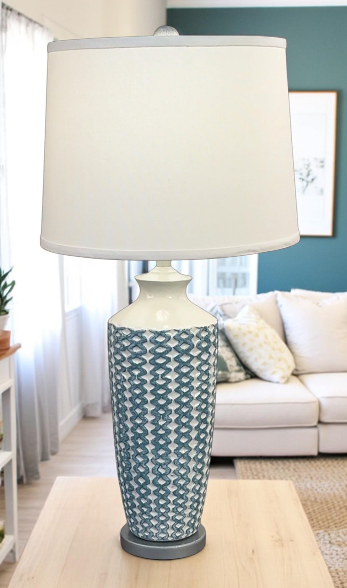 Coast Lamp Manufacturing 28" Ivory/Slate Tall Basket Weave Vase Table Lamp