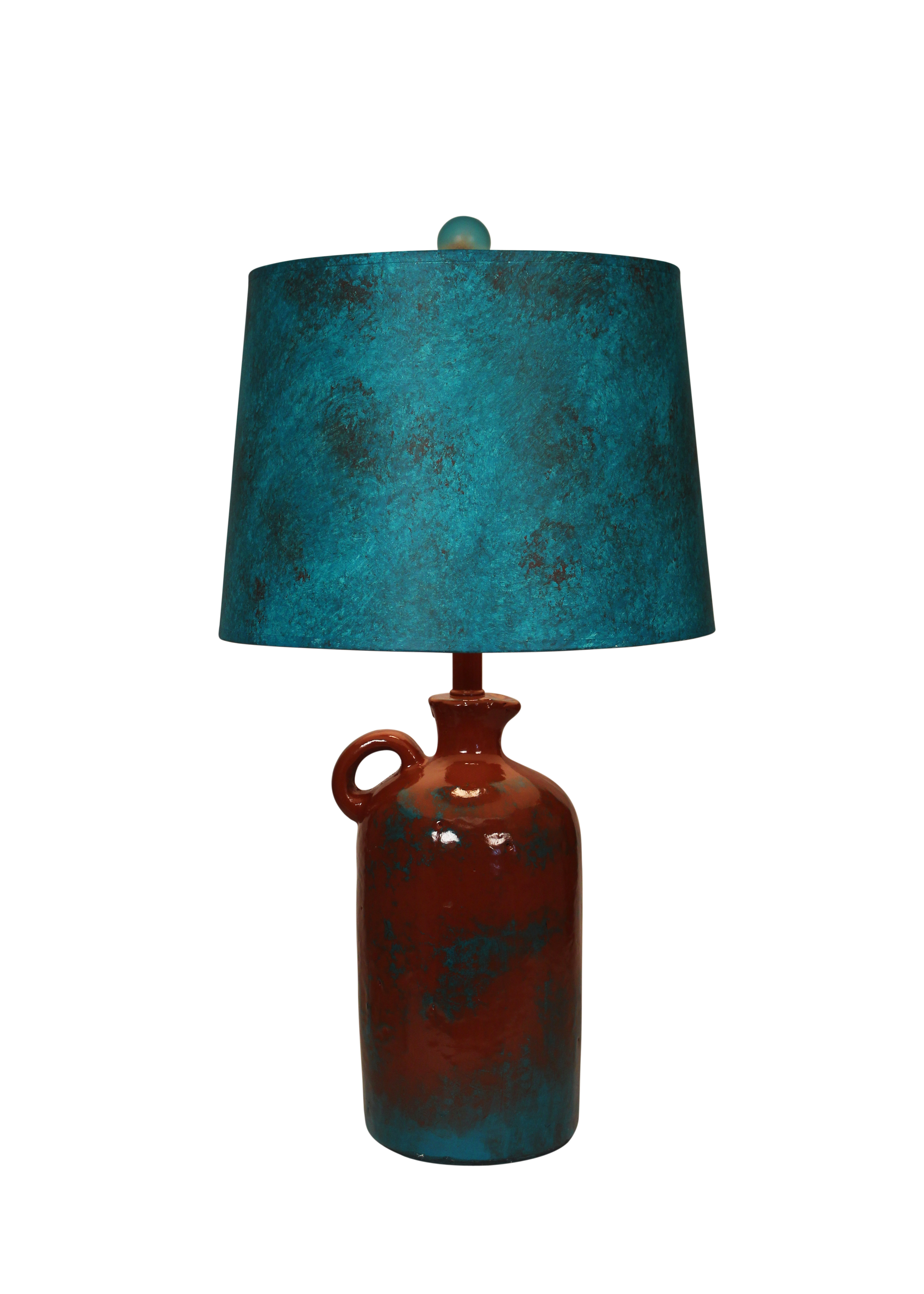 Coast Lamp Manufacturing 28"H Pueblo Textured 1 Handled Whiskey Jug With Jade Shade