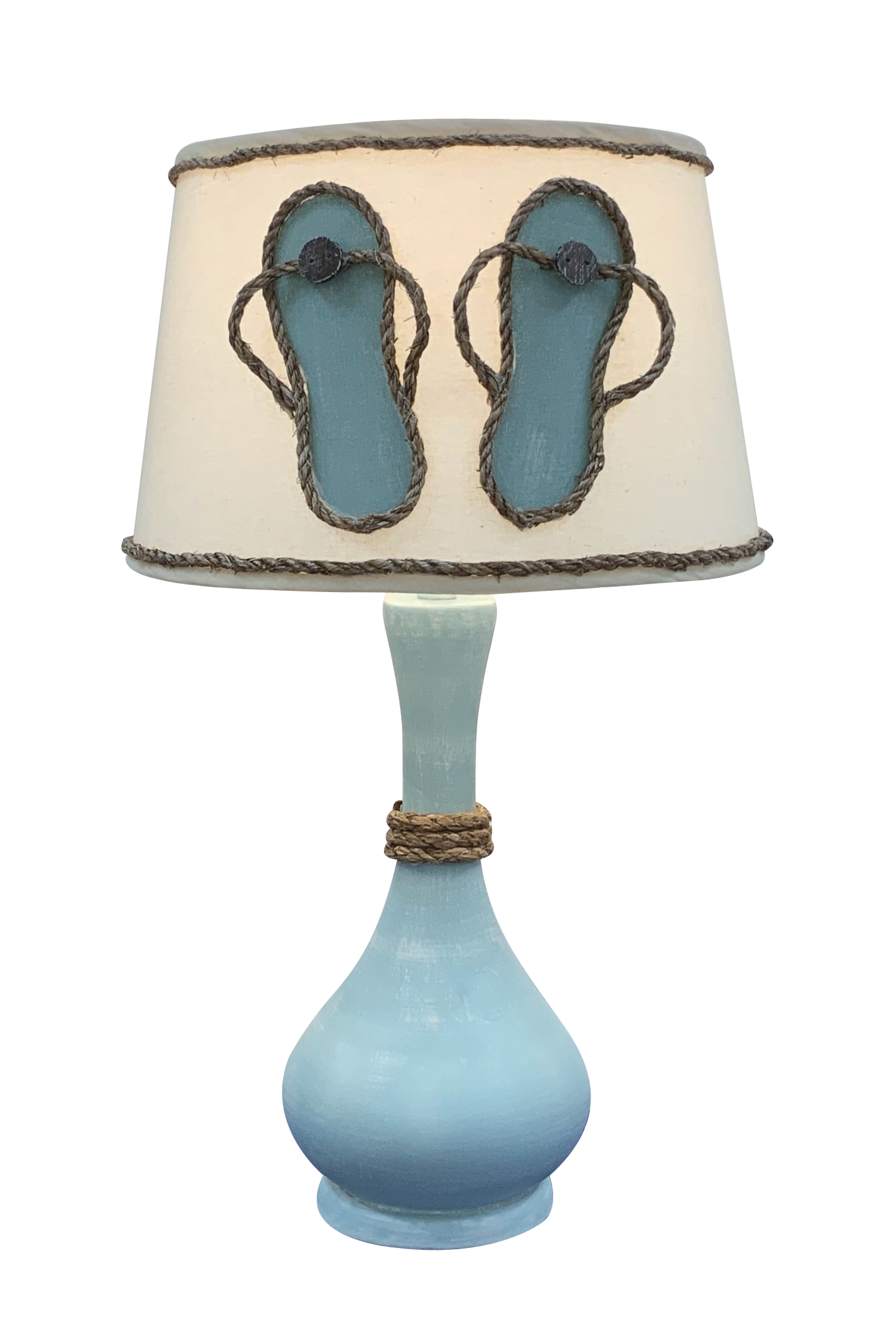 Coast Lamp Manufacturing 28"H Weathered Atlantic Gray Smooth Genie Bottle Table Lamp With Rope Accent And Flip Flop Shade