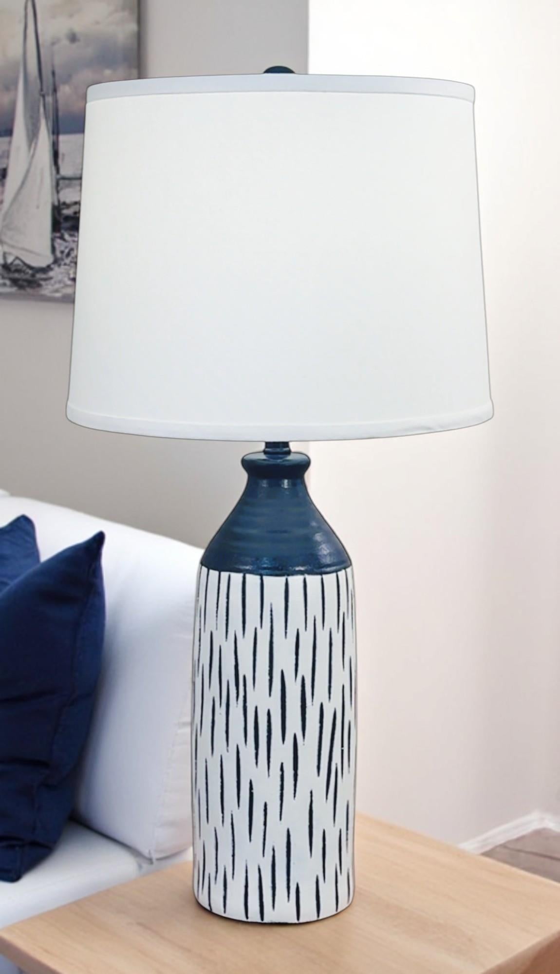 Coast Lamp Manufacturing 29" Navy/Ivory Tall Textured Vase With Small Indented Lines