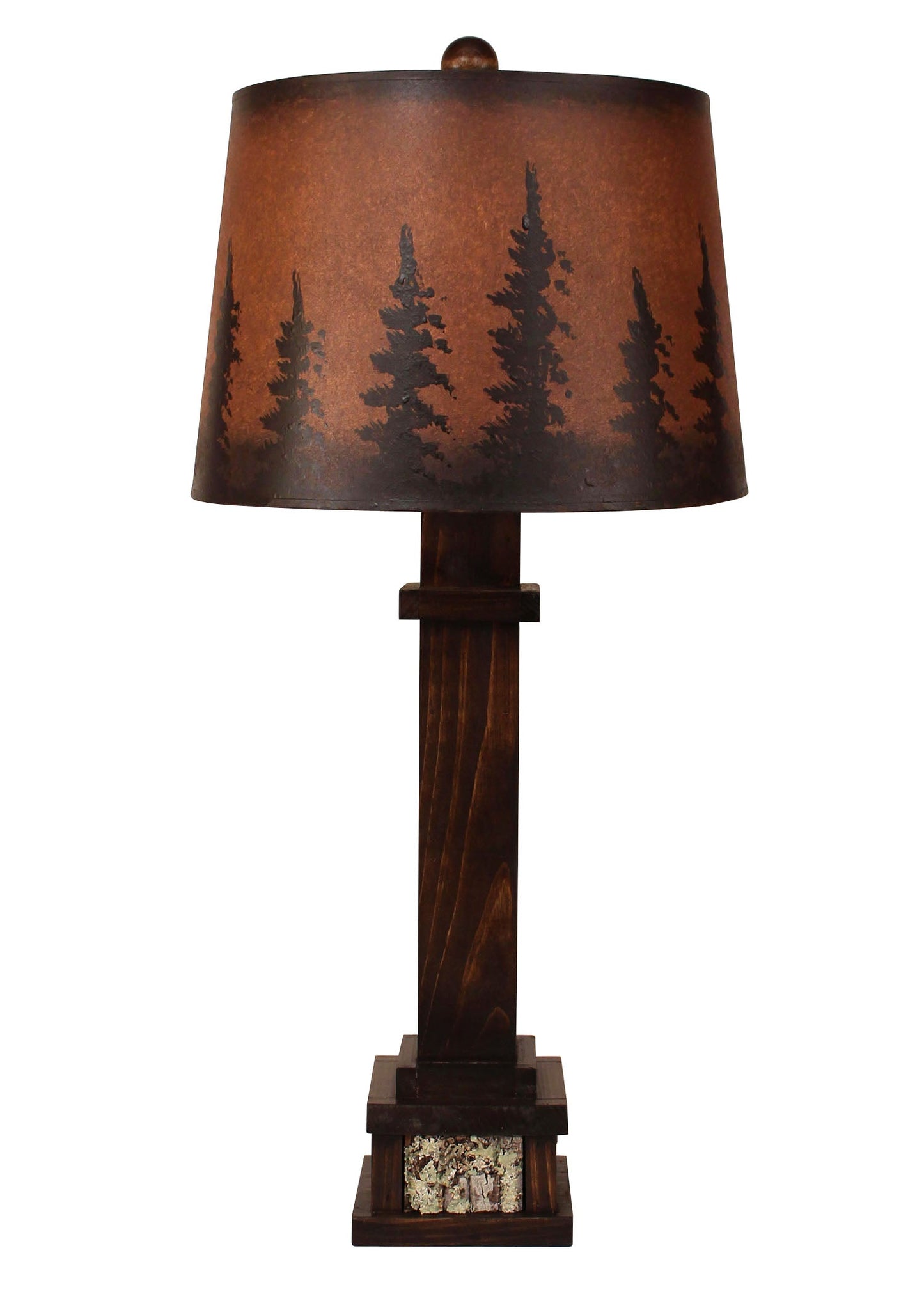 Coast Lamp Manufacturing 30"H Aspen Square Wooden Table Lamp With Poplar Bark Accent & Pine Tree Grove Shade