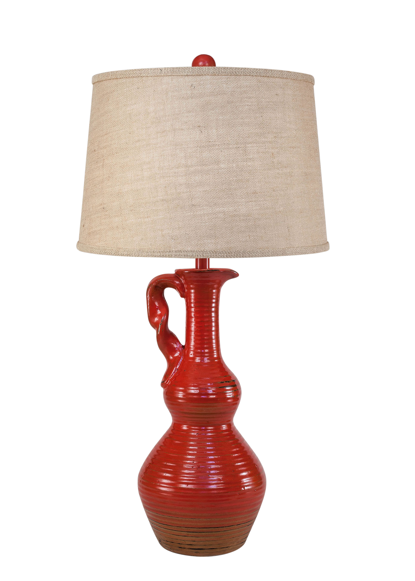 Coast Lamp Manufacturing 30"H Firebrick Sectioned Ribbed Hour Glass Vase With Curled Handle