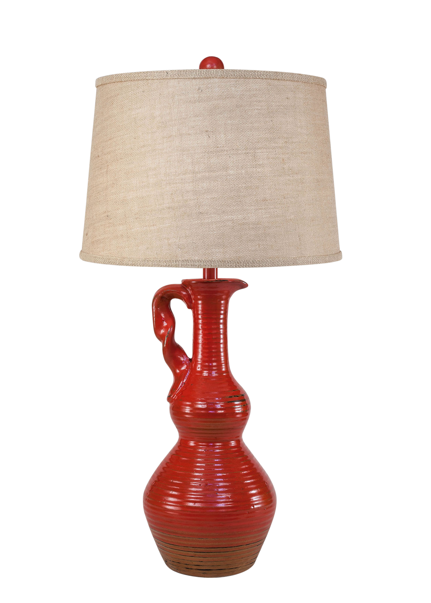 Coast Lamp Manufacturing 30"H Firebrick Sectioned Ribbed Hour Glass Vase With Curled Handle