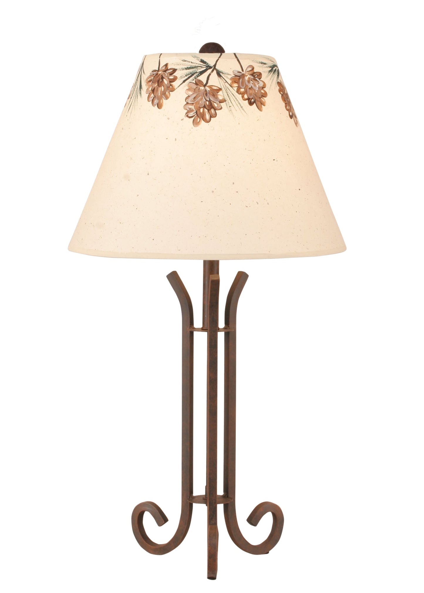 Coast Lamp Manufacturing 30"H Rust Iron 3 Footed Accent Lamp With Pine Cone Canopy Shade