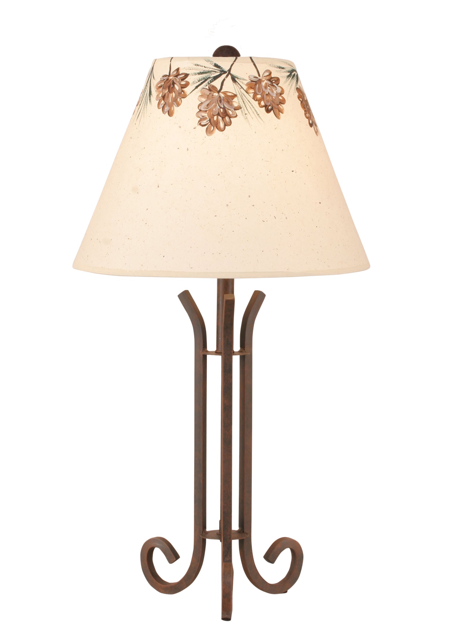 Coast Lamp Manufacturing 30"H Rust Iron 3 Footed Accent Lamp With Pine Cone Canopy Shade