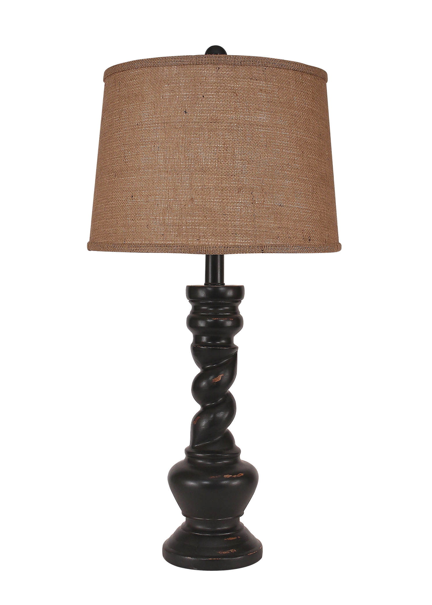 Coast Lamp Manufacturing 31"H Distressed Black Country Twist Table Lamp With Burlap Shade