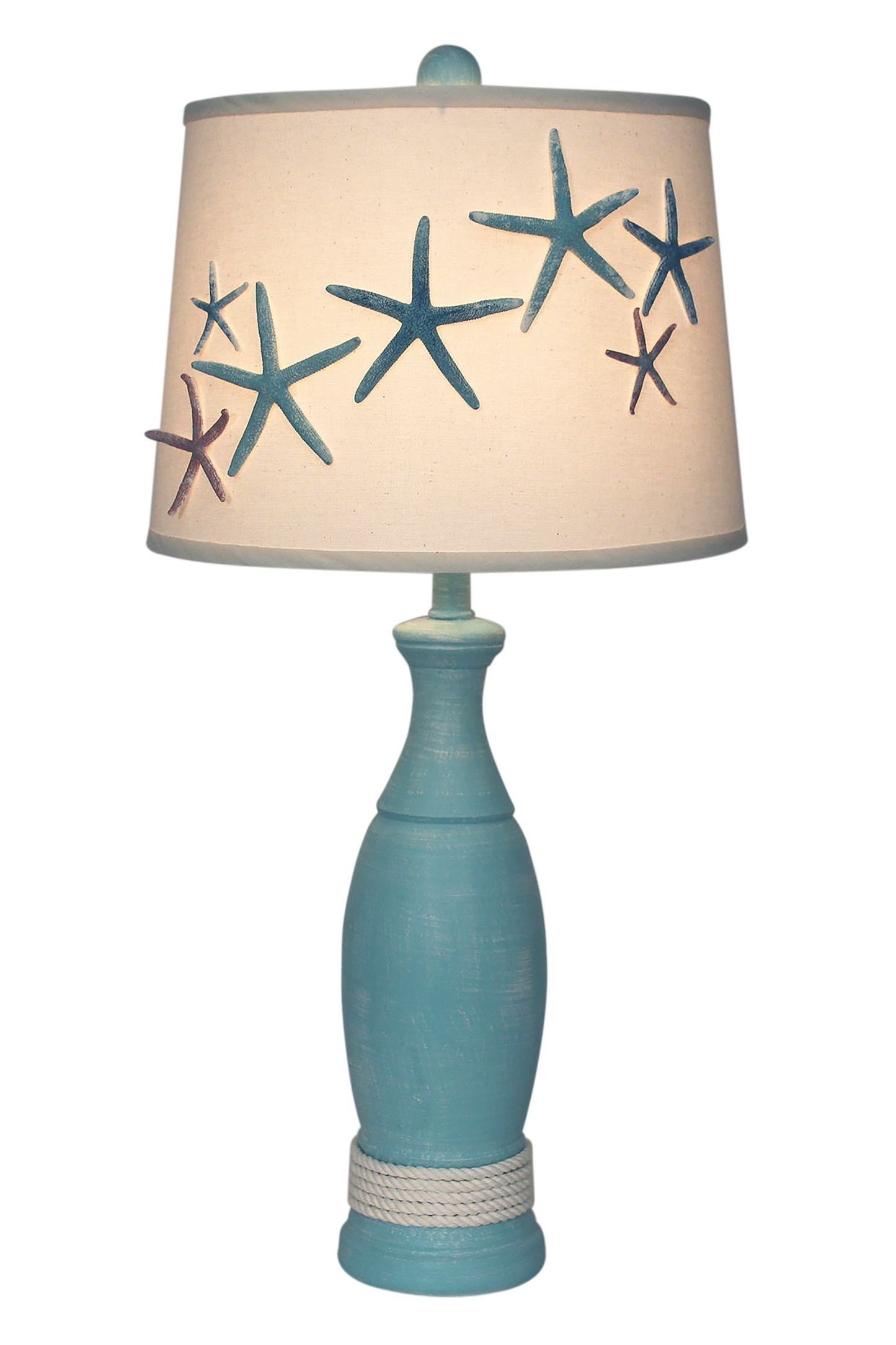Coast Lamp Manufacturing 31"H Turquoise Sea Casual Pedestal Table Lamp With White Rope Accent Colorful Starfish Shade
