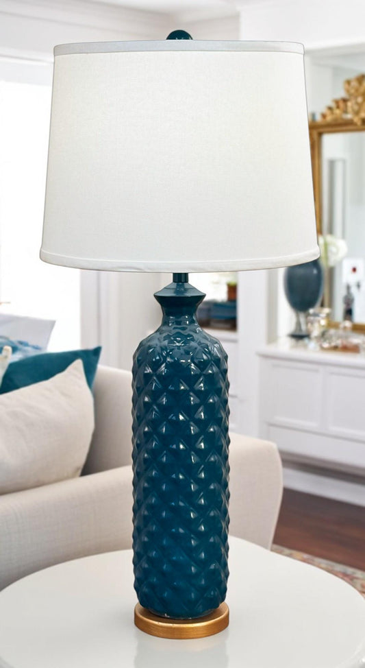 Coast Lamp Manufacturing 32" High Gloss Sea Tall Textured Table Lamp With Gold Base