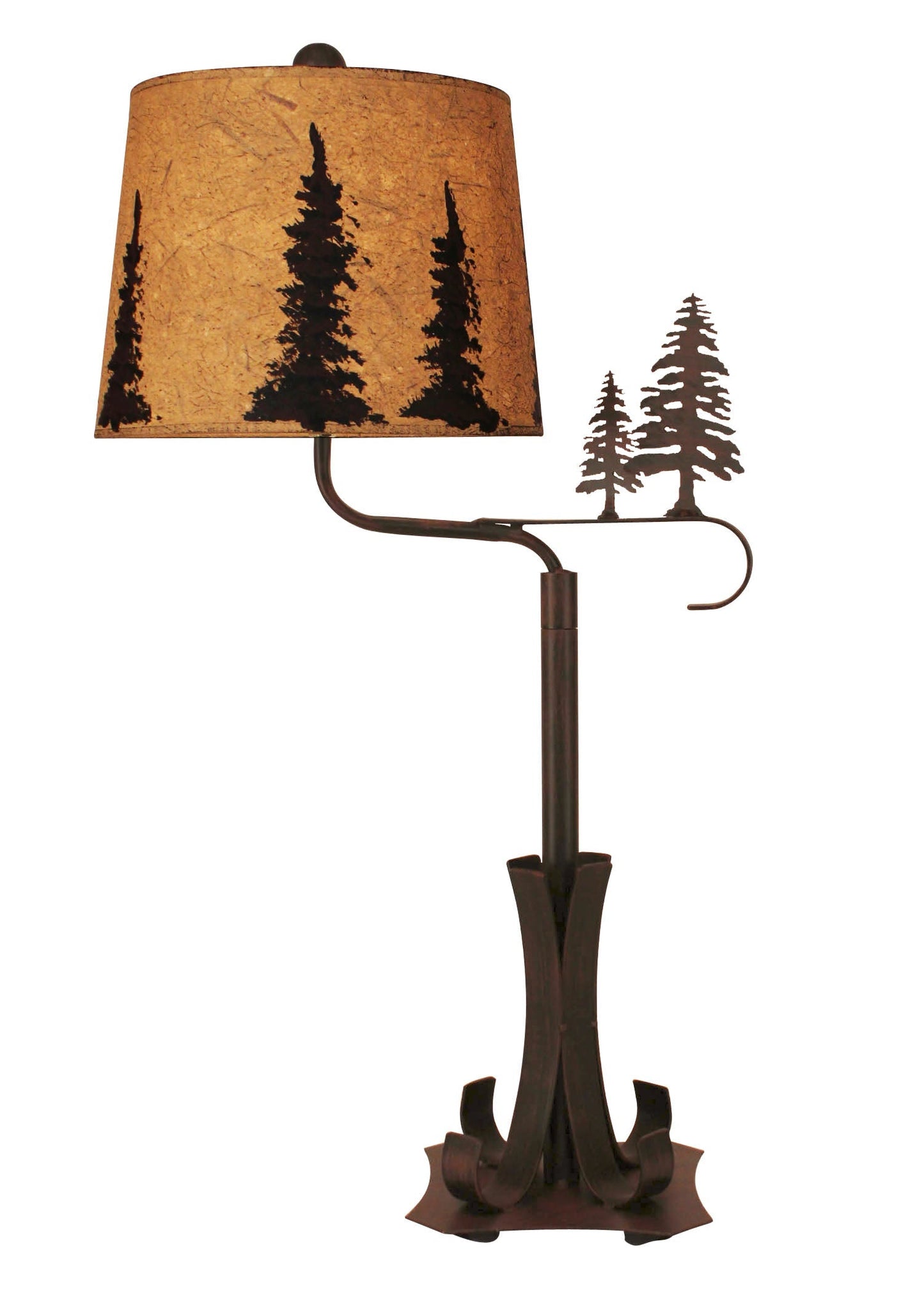 Coast Lamp Manufacturing 32"H Burnt Sienna Iron Swing Arm Table Lamp With Pine Trees
