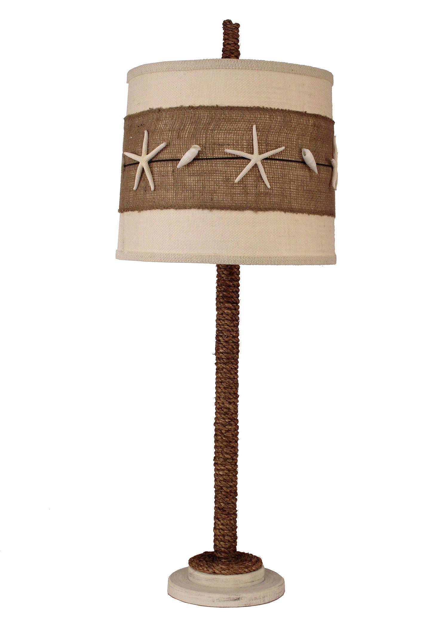 Coast Lamp Manufacturing 32"H Cottage Manila Rope Table Lamp With Burlap And Star Fish Shade