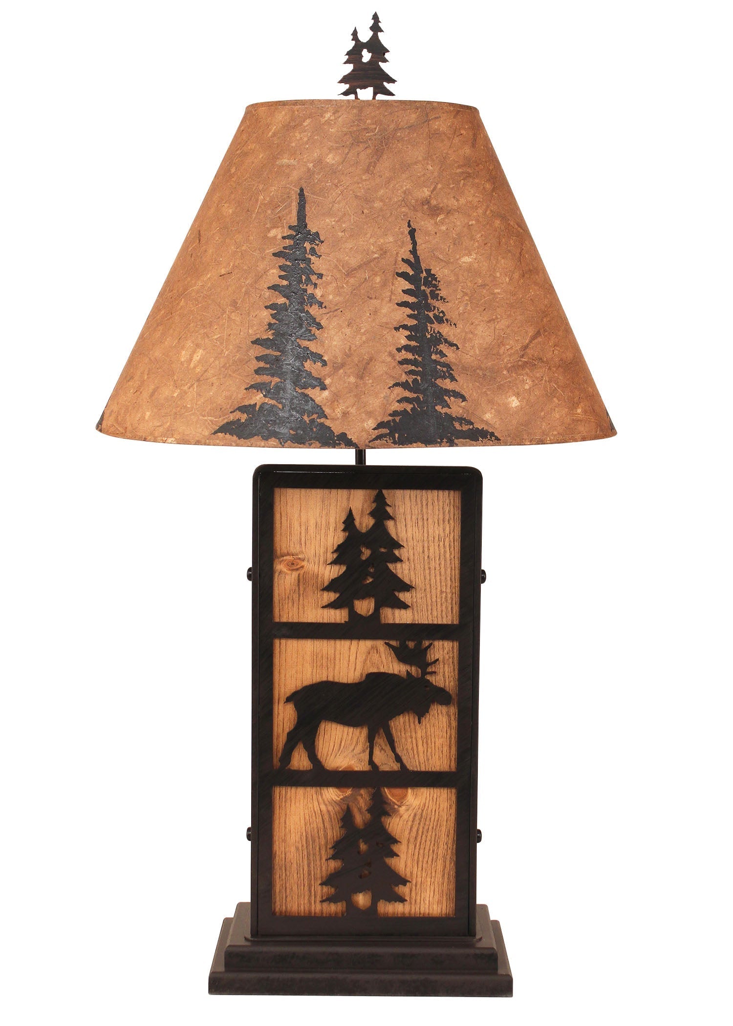 Coast Lamp Manufacturing 32"H Kodiak Moose And Tree Iron Wood Table Lamp With Pine Tree Shade