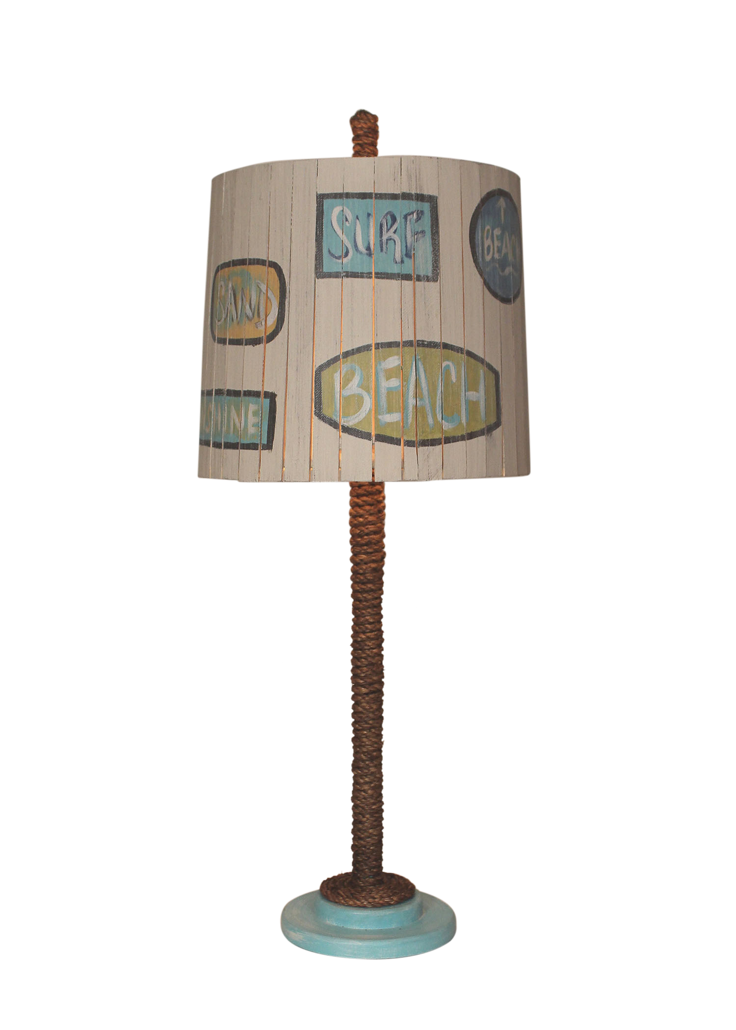 Coast Lamp Manufacturing 32"H Manila Rope Table Lamp With Painted Base & Fun Sign Shade