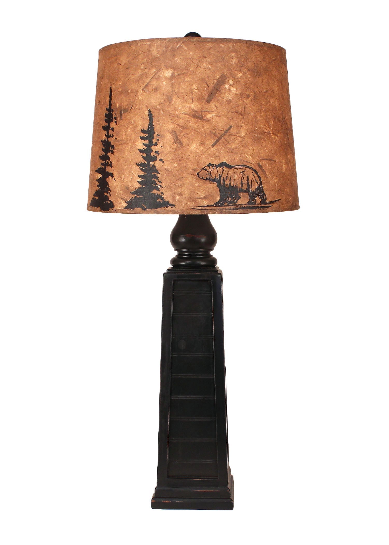 Coast Lamp Manufacturing 33"H Distressed Black Pyramid Pot With Bear And Tree Shade