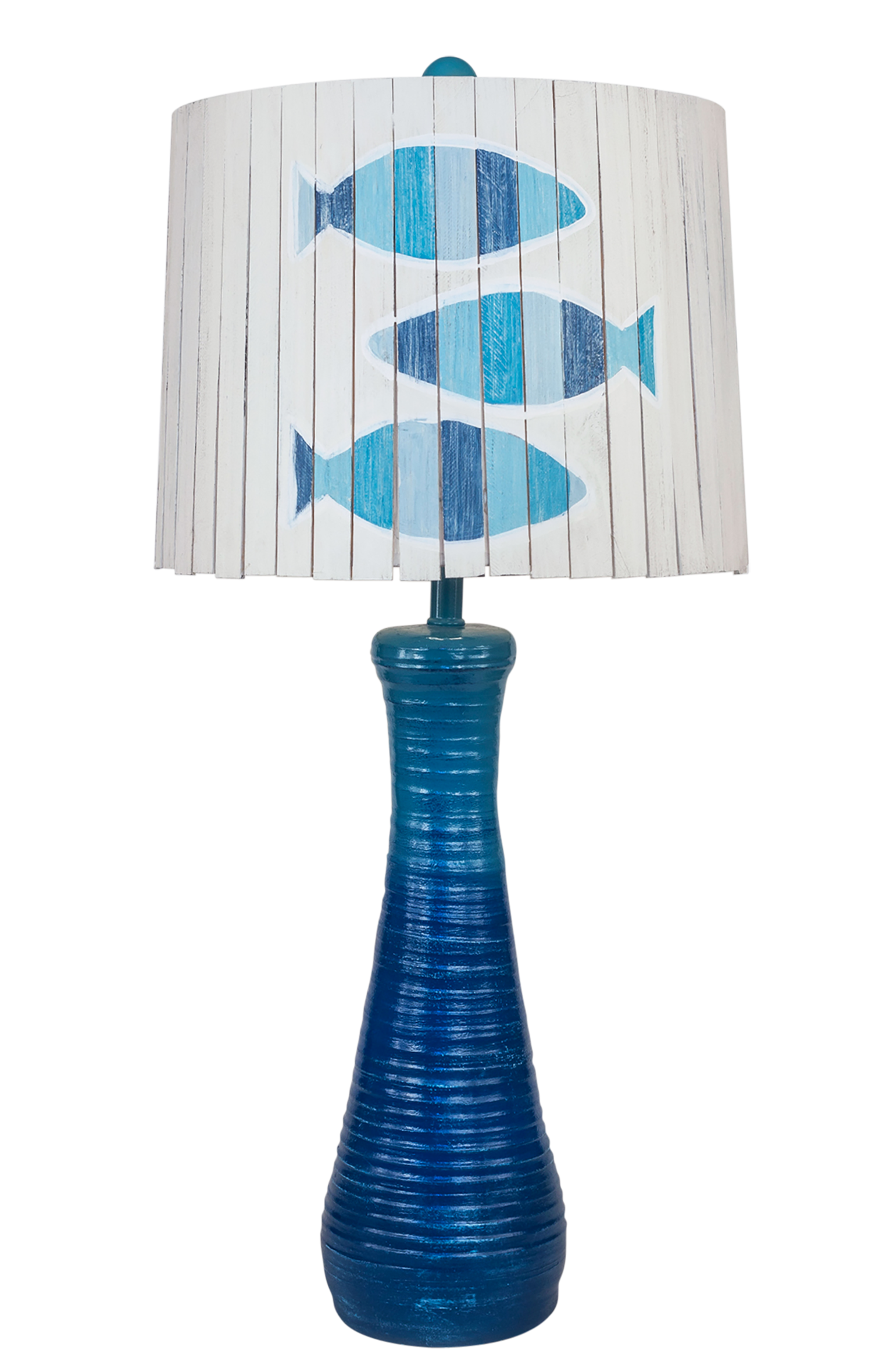 Coast Lamp Manufacturing 33"H Seabreeze Ribbed Hour Glass Table Lamp With 3-Fish Panel Shade