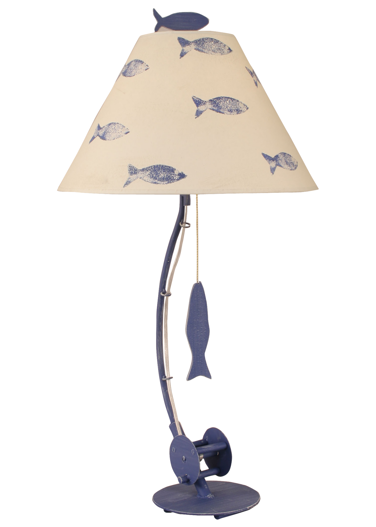 Coast Lamp Manufacturing 33"H Weathered Morning Jewel Sea Fishing Pole Table Lamp With School Of Fish Shade