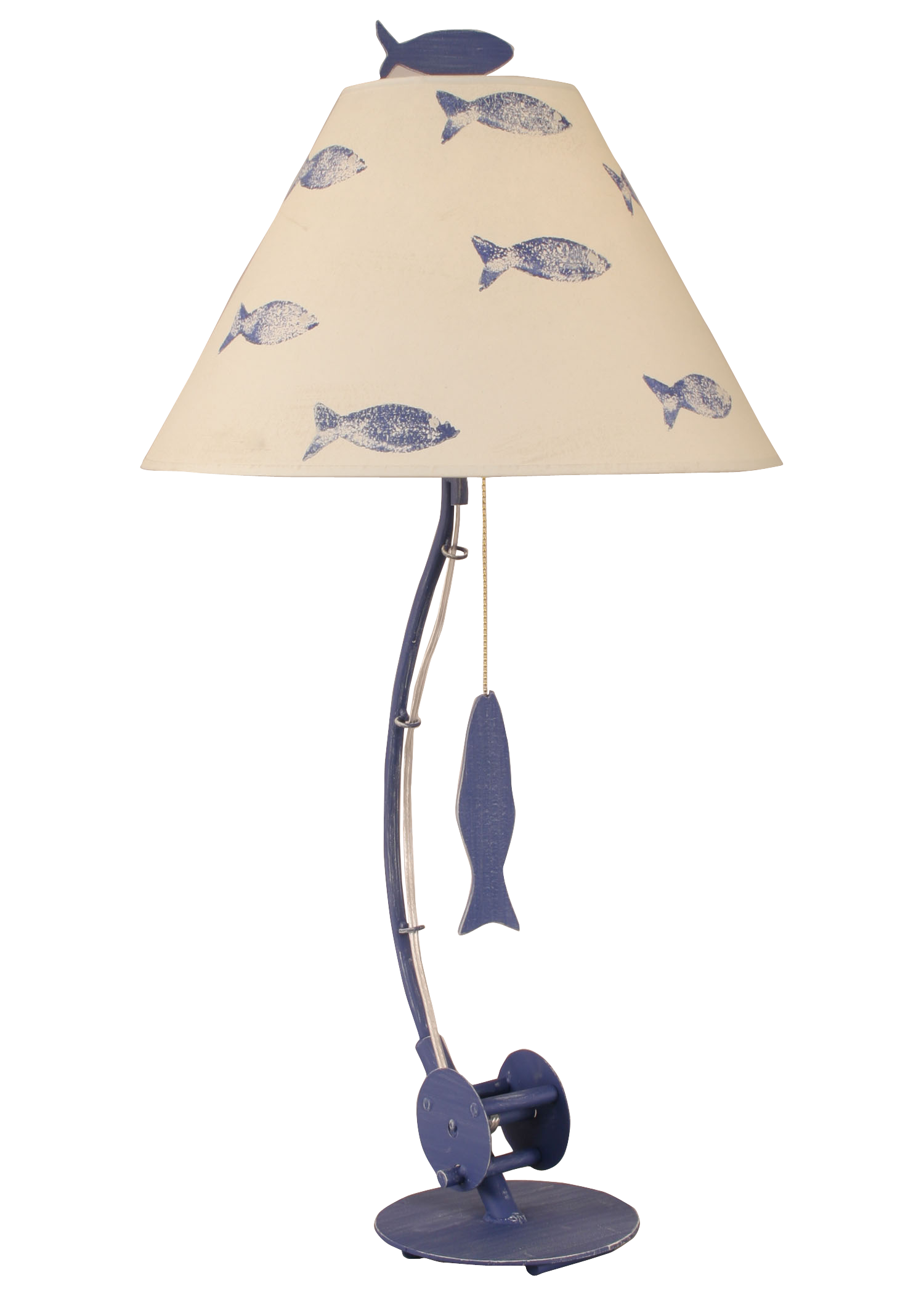 Coast Lamp Manufacturing 33"H Weathered Morning Jewel Sea Fishing Pole Table Lamp With School Of Fish Shade
