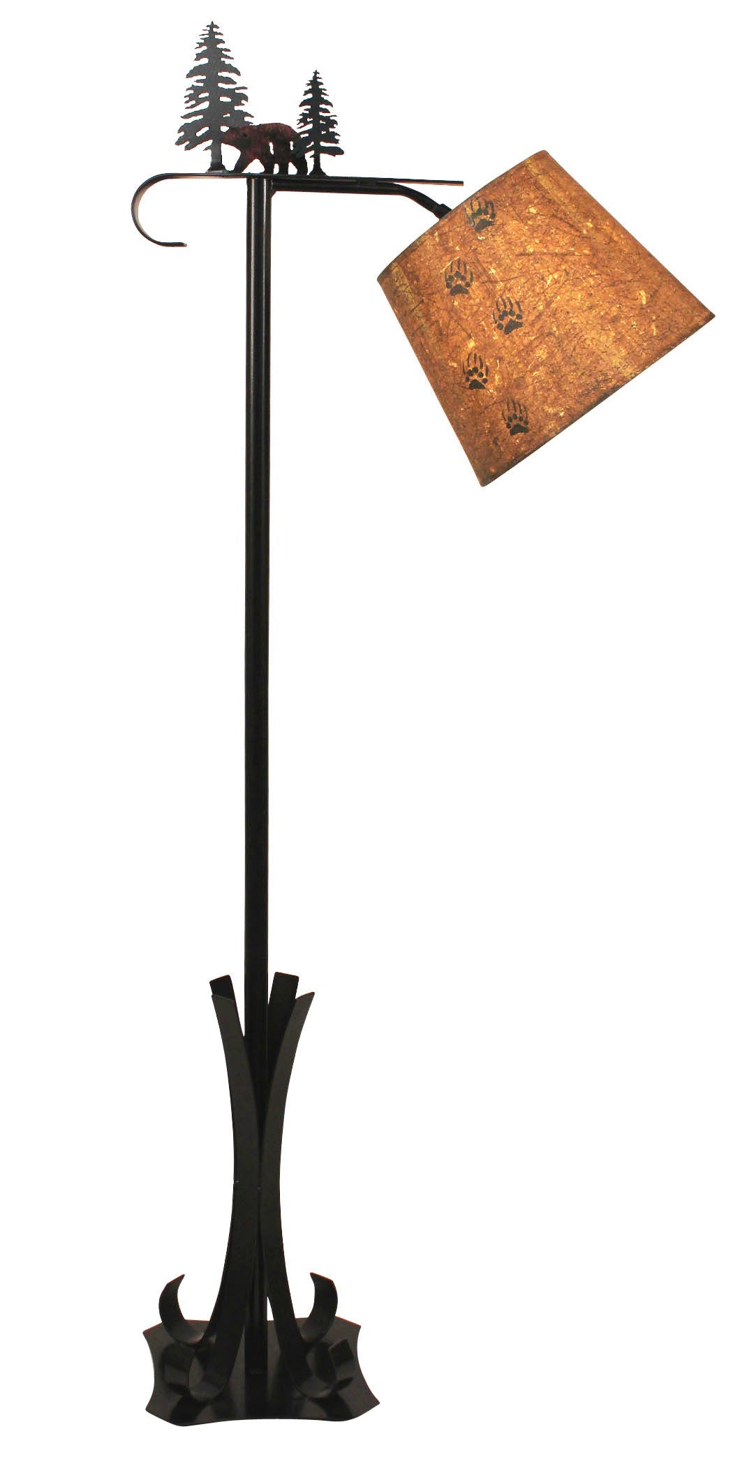 Coast Lamp Manufacturing 57"H Outland Iron Bridge Floor Lamp With Bear & Pine Tree Accent With Bear Paw Shade