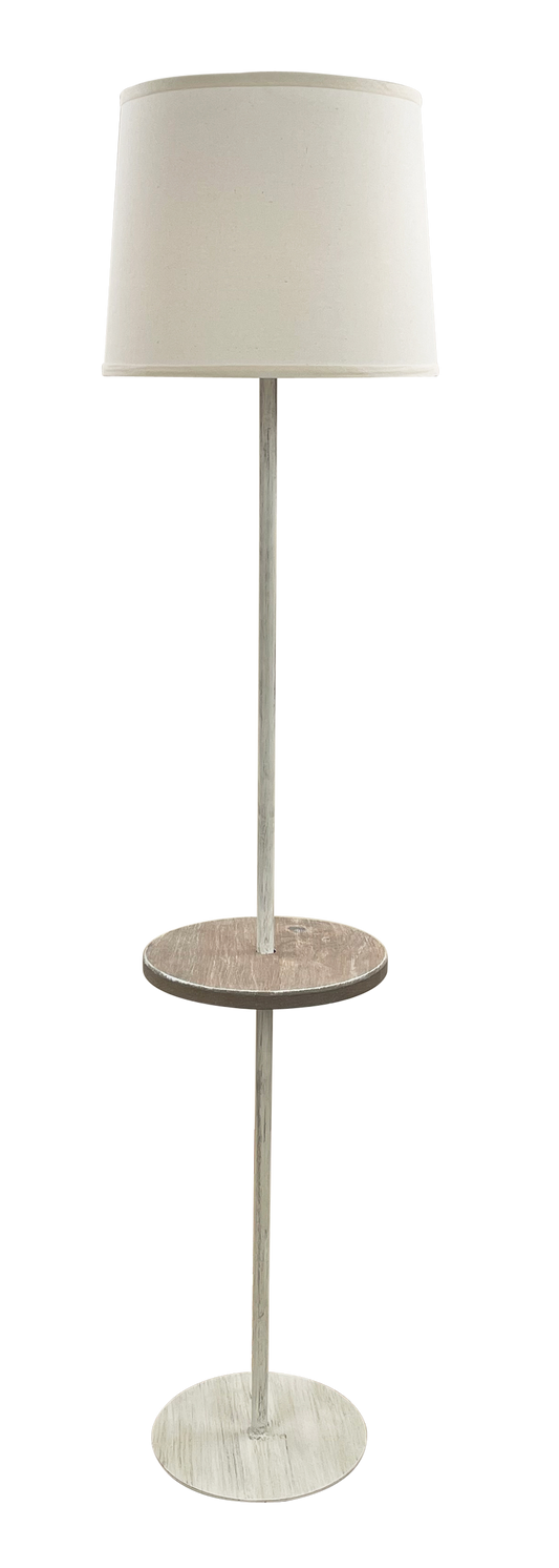 Coast Lamp Manufacturing 60"H Cottage & Weathered Gray Stain Round Mission Style Tray Floor Lamp With Homespun Shade