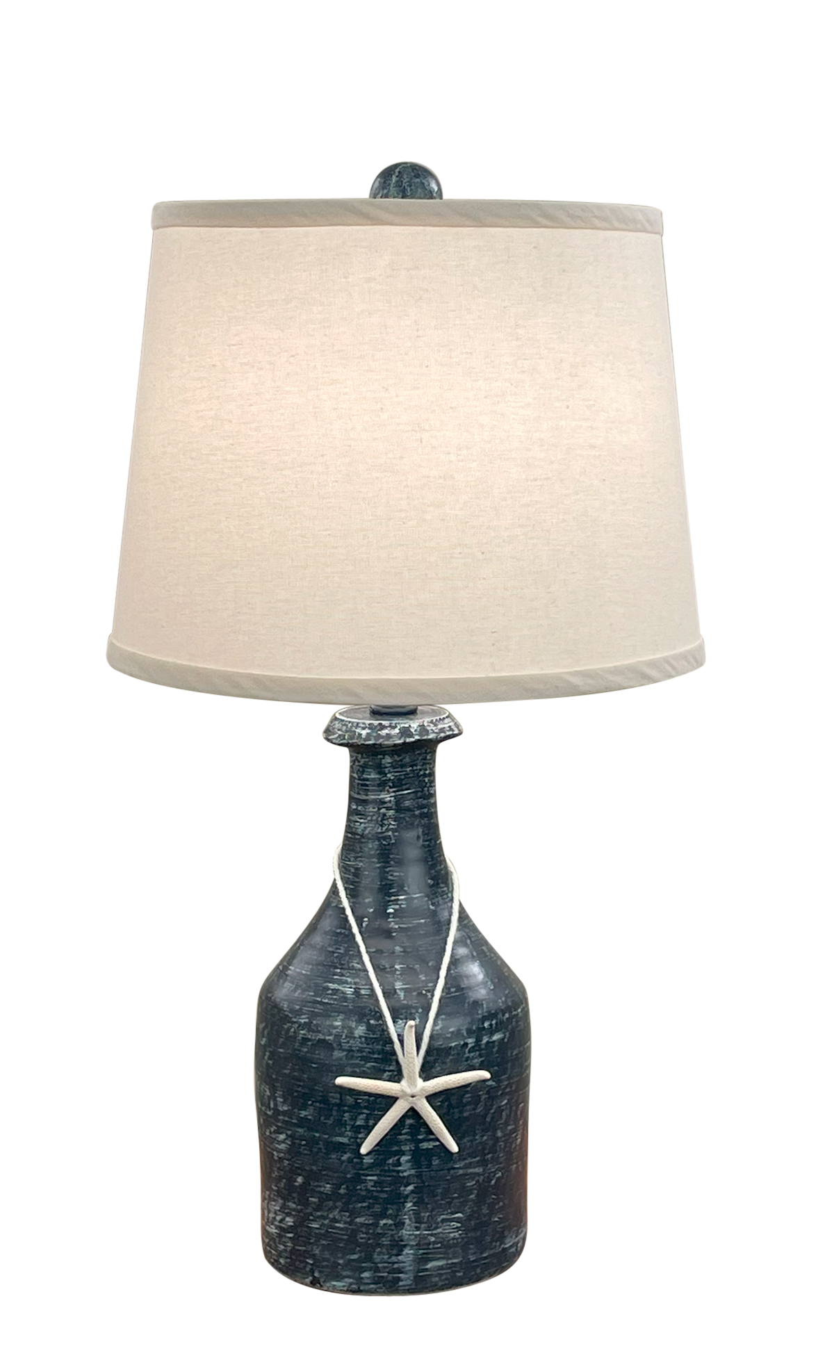 Coast Lamp Manufacturing Coastal Living 23"H Weathered Navy Small Clay Jug Accent Table Lamp With Real Starfish Accent