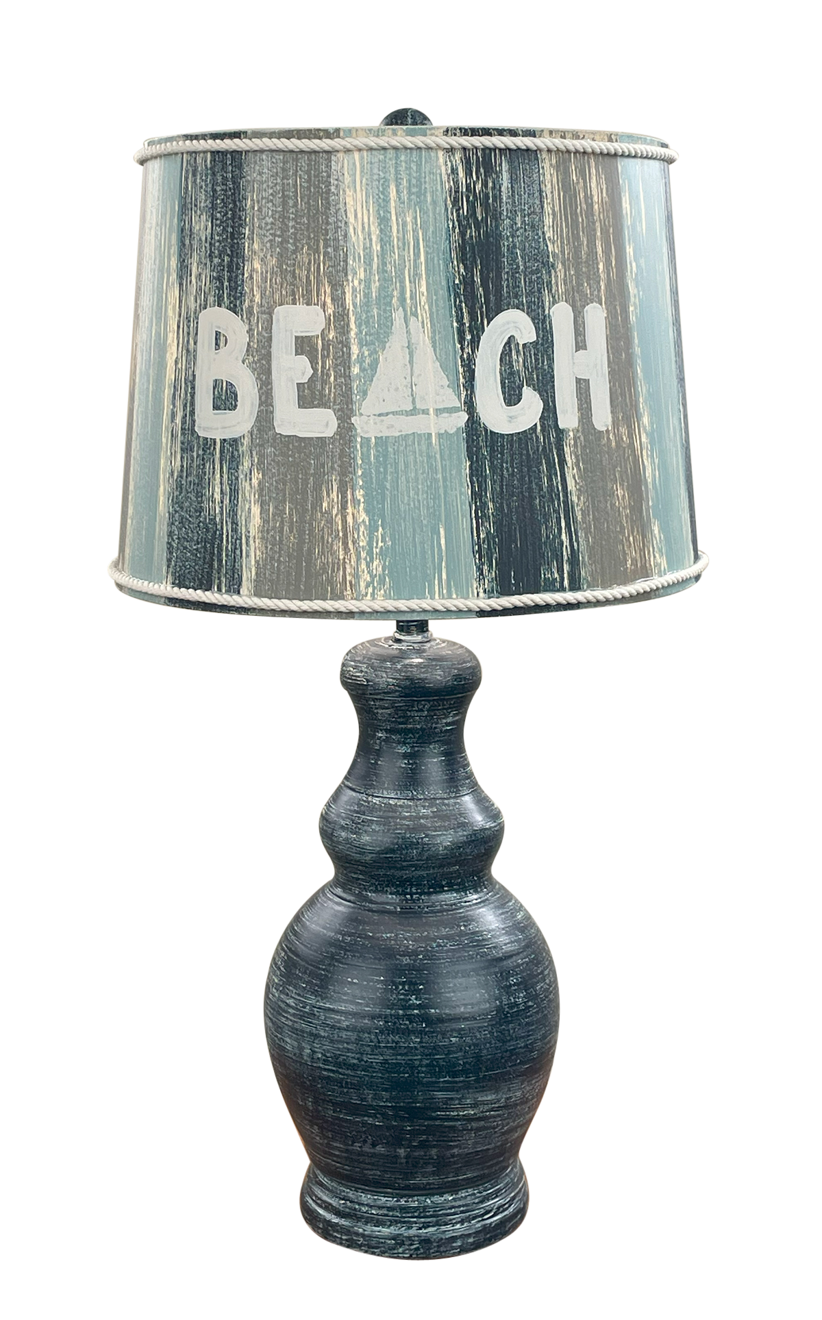 Coast Lamp Manufacturing Coastal Living 24"H Weathered Navy Classic Casual Table Lamp With Beach Stripe Shade