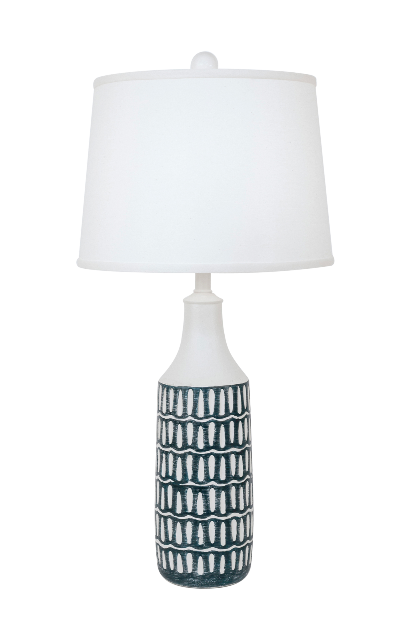 Coast Lamp Manufacturing Coastal Living 30"H Weathered Cottage/Navy Round Pot With Oval Indention Table Lamp