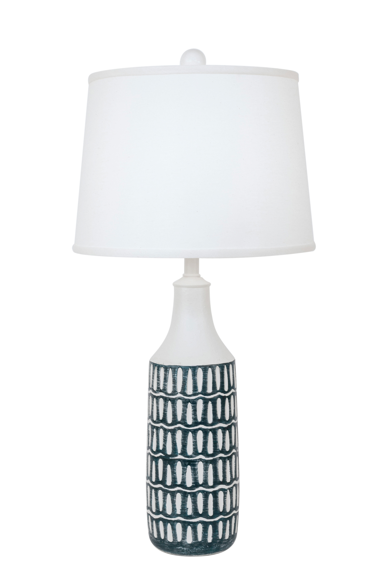 Coast Lamp Manufacturing Coastal Living 30"H Weathered Cottage/Navy Round Pot With Oval Indention Table Lamp