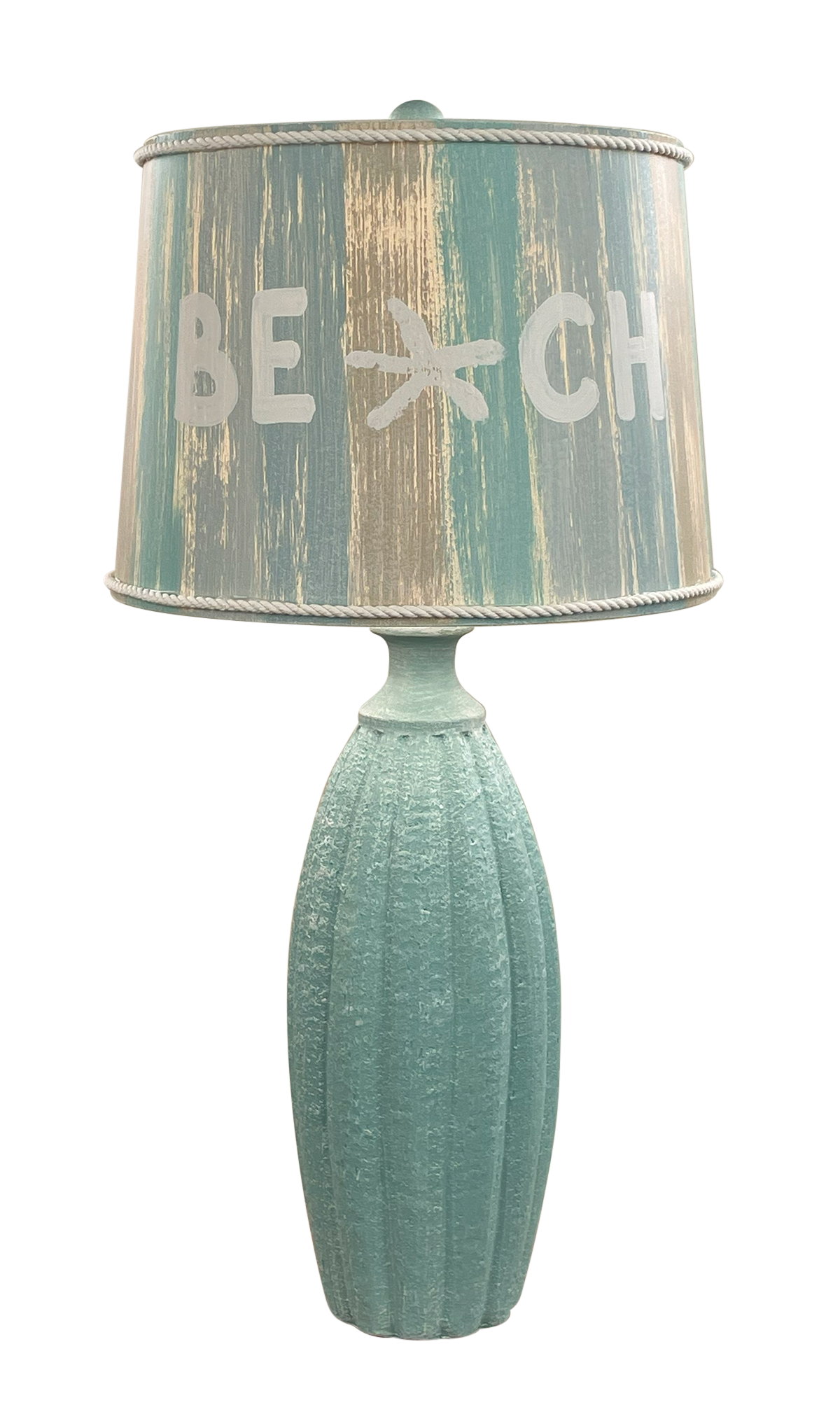 Coast Lamp Manufacturing Coastal Living Weathered Shaded Cove Fluted Table Lamp With Beach Stripe Shade