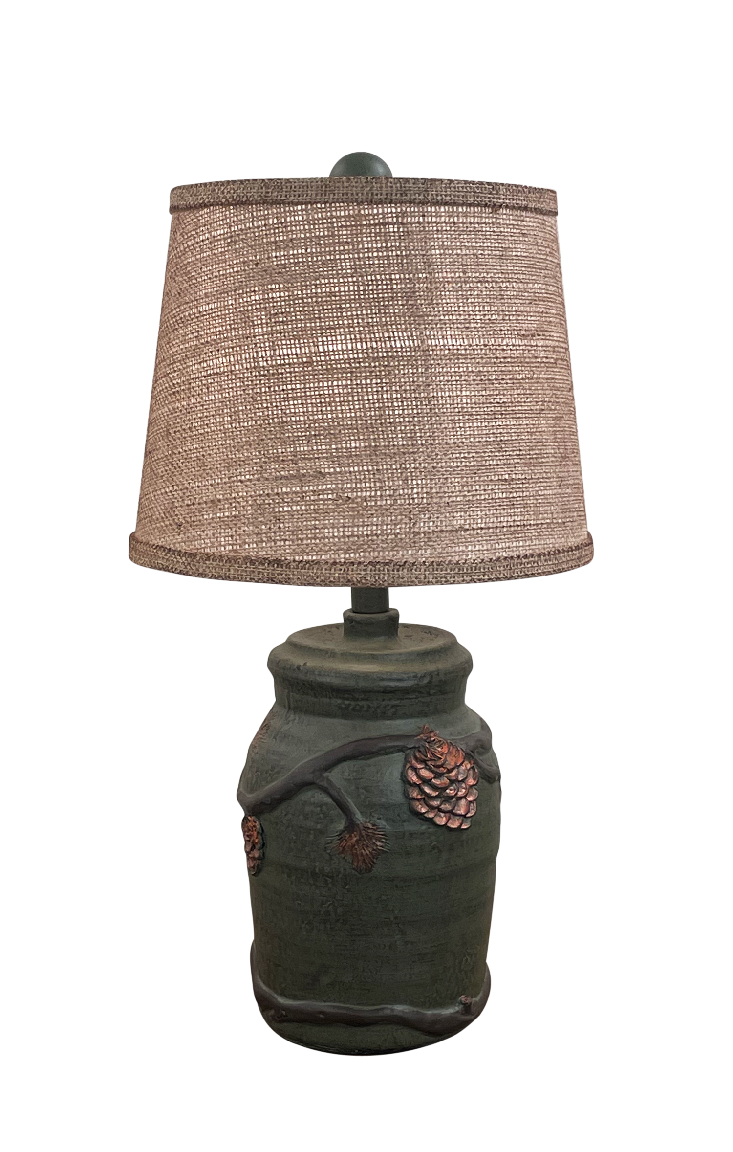 Coast Lamp Manufacturing Rustic Living 20"H Pine Bronze Mini Pinecone Accent Lamp With Burlap Shade