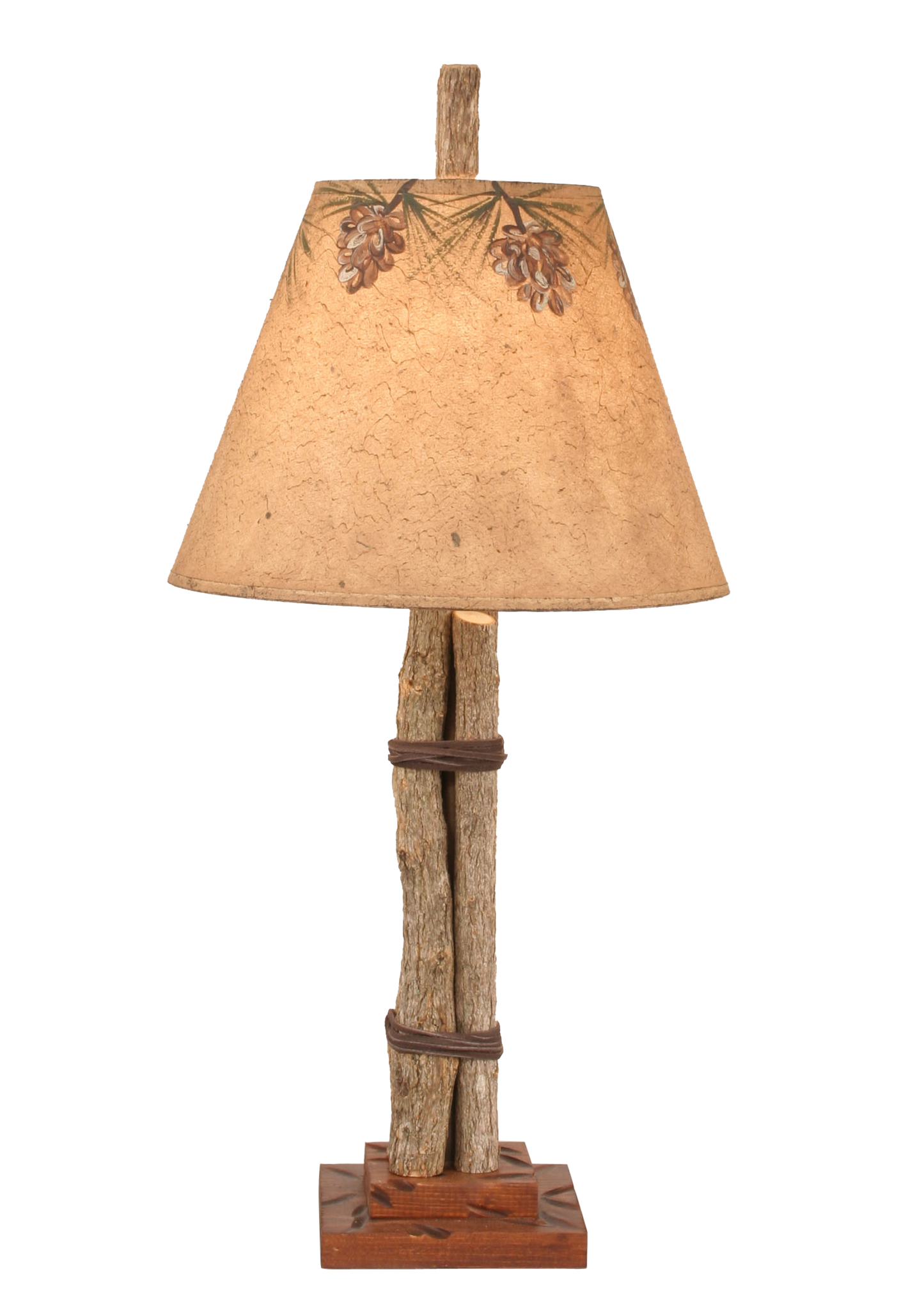Coast Lamp Manufacturing Rustic Living 24"H Twig And Leather Accent Lamp With Pine Cone Canopy Shade