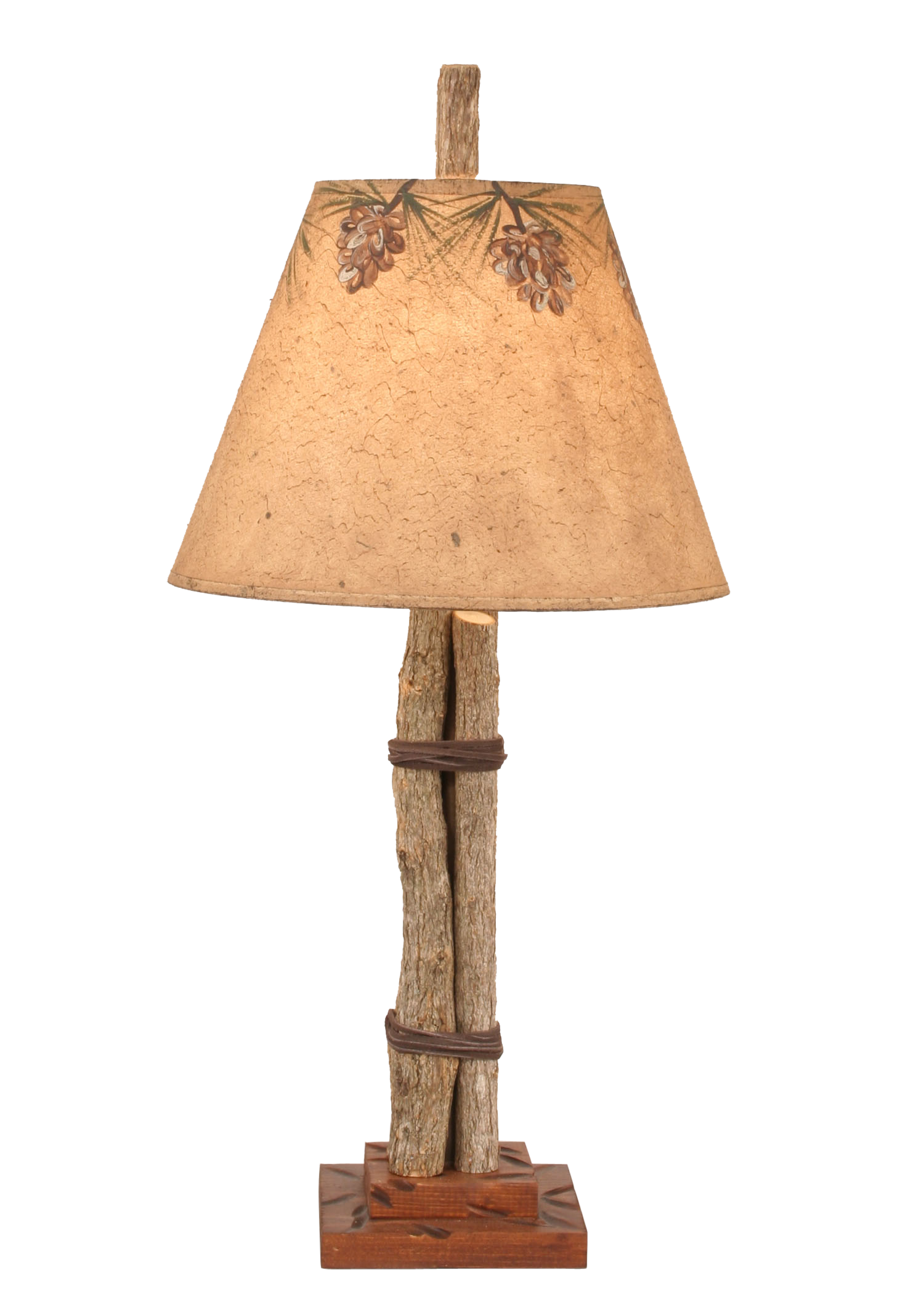Coast Lamp Manufacturing Rustic Living 24"H Twig And Leather Accent Lamp With Pine Cone Canopy Shade