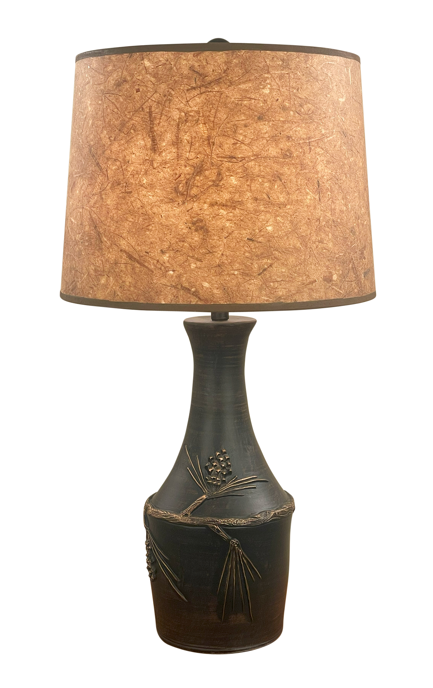 Coast Lamp Manufacturing Rustic Living 29"H Burnt Sienna & Gold Vase Table Lamp With Pine Cone Accent & Woodchip Shade
