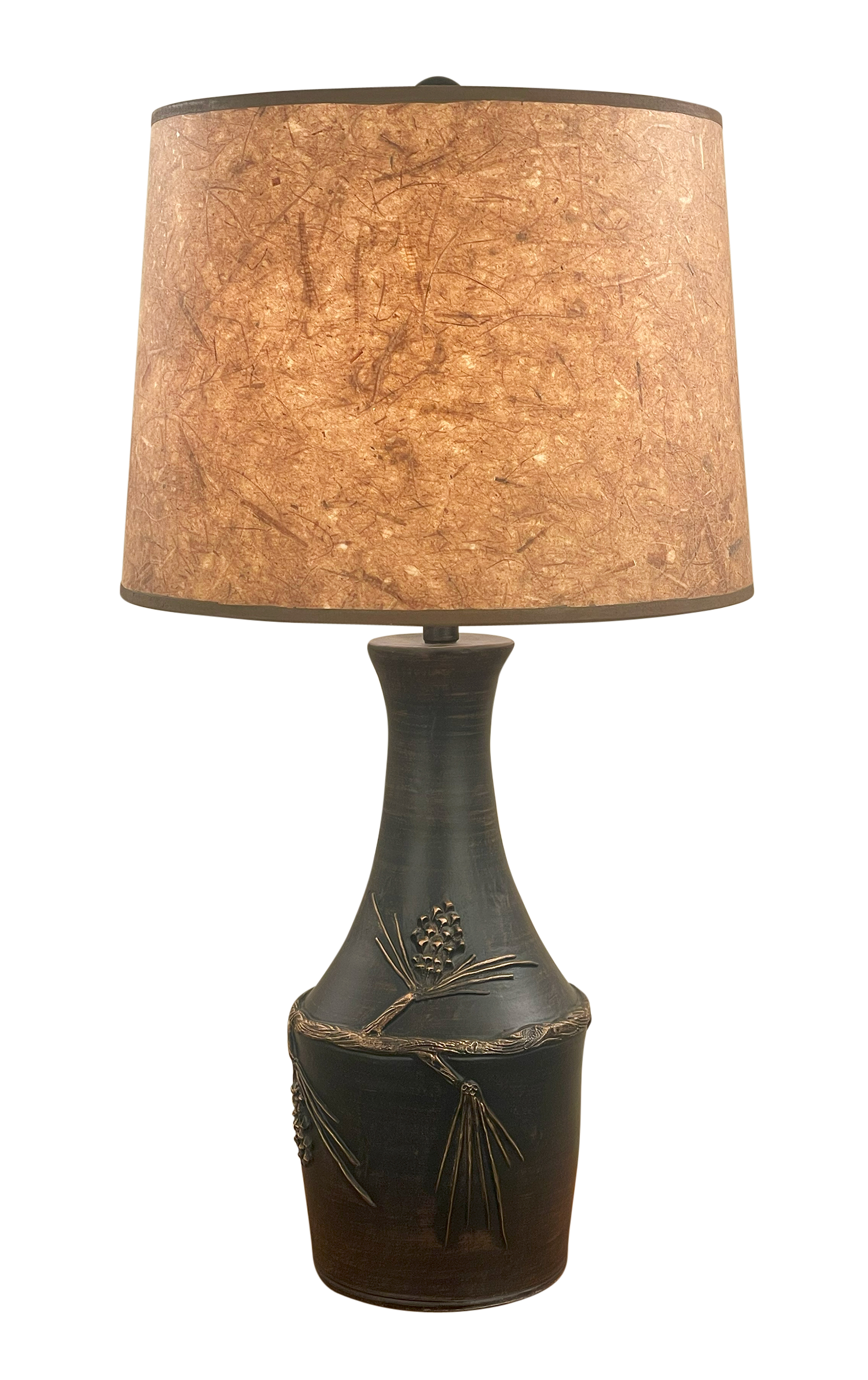 Coast Lamp Manufacturing Rustic Living 29"H Burnt Sienna & Gold Vase Table Lamp With Pine Cone Accent & Woodchip Shade