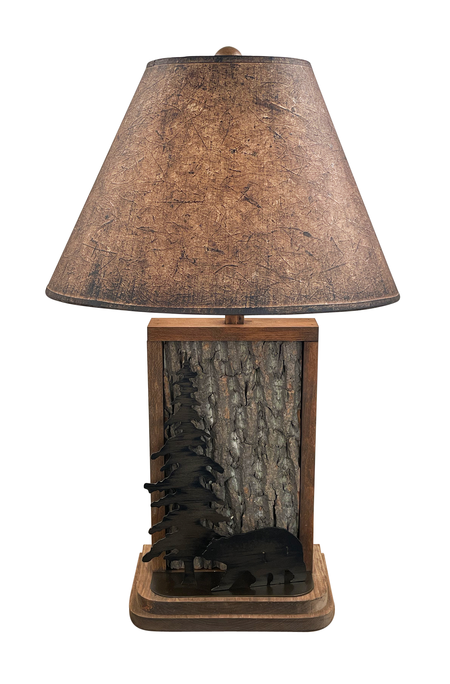 Coast Lamp Manufacturing Rustic Living 30"H Aspen Dark Bronze Streak Poplar Bark With Iron Bear & Tree Accent