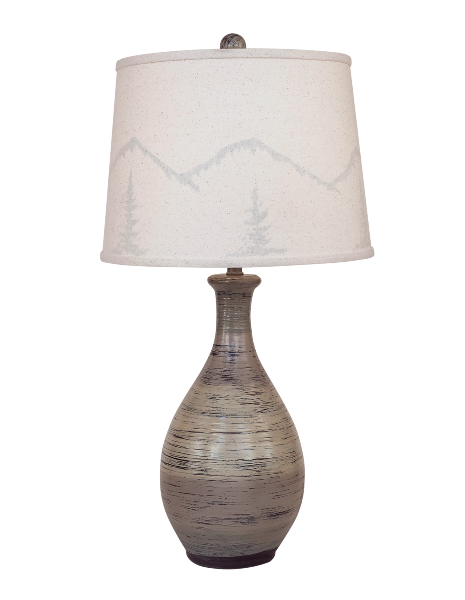 Coast Lamp Manufacturing Rustic Living 30"H Earth Stone Ridged Tear Drop Table Lamp With Mountain Scene Shade