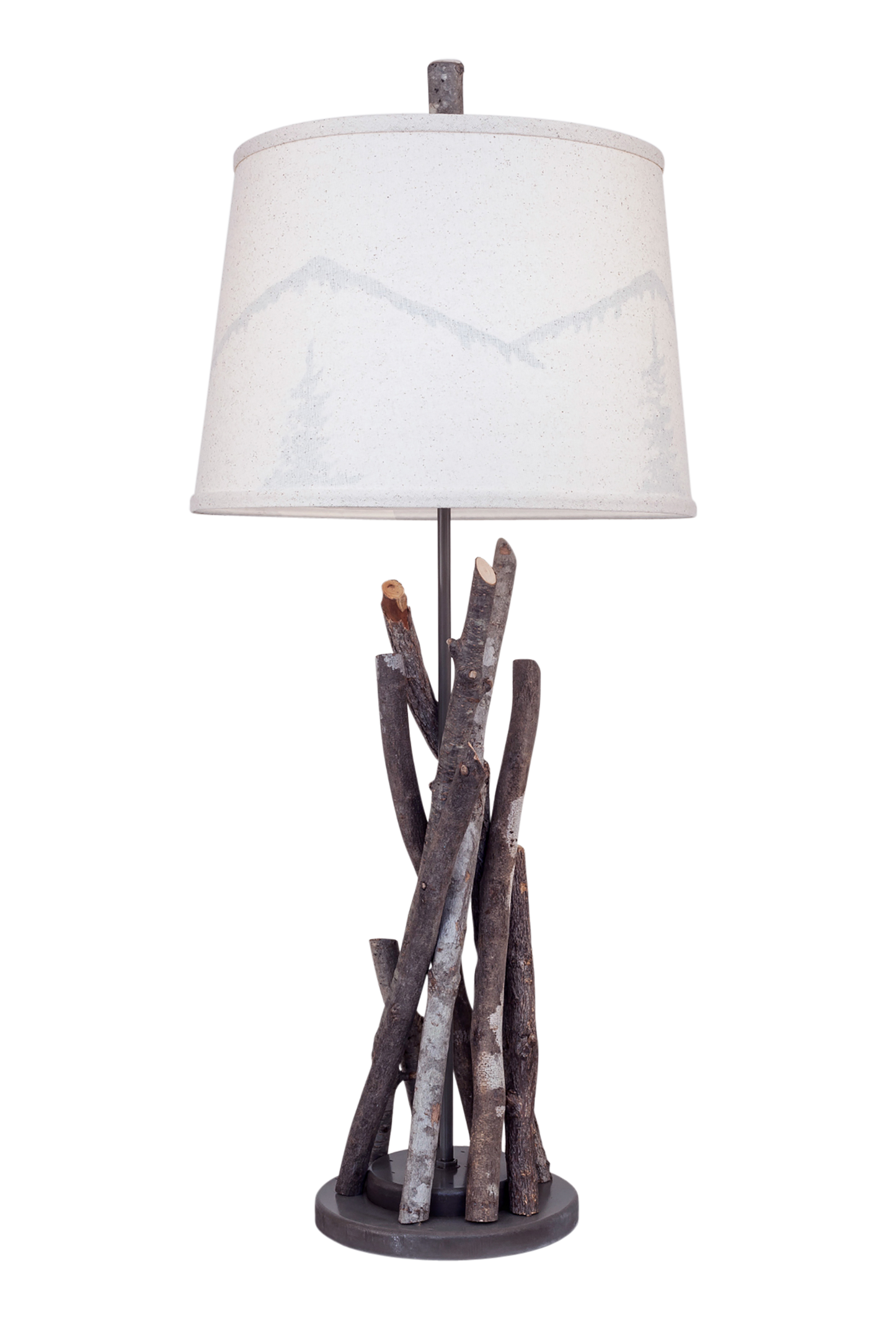 Coast Lamp Manufacturing Rustic Living 30"H Gray Glaze Bundle Of Sticks Table Lamp With Mountain Scene Shade