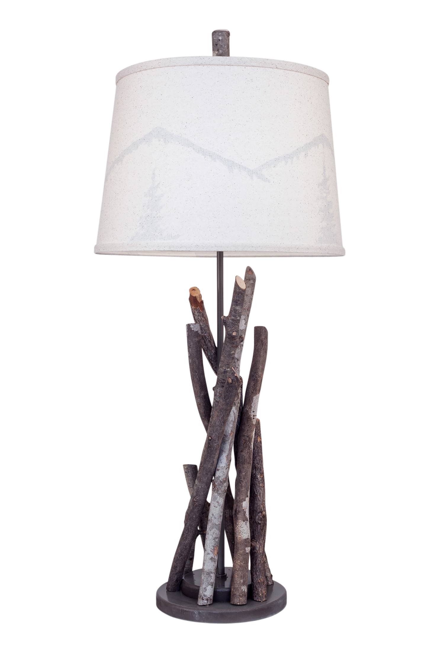 Coast Lamp Manufacturing Rustic Living 30"H Gray Glaze Bundle Of Sticks Table Lamp With Mountain Scene Shade