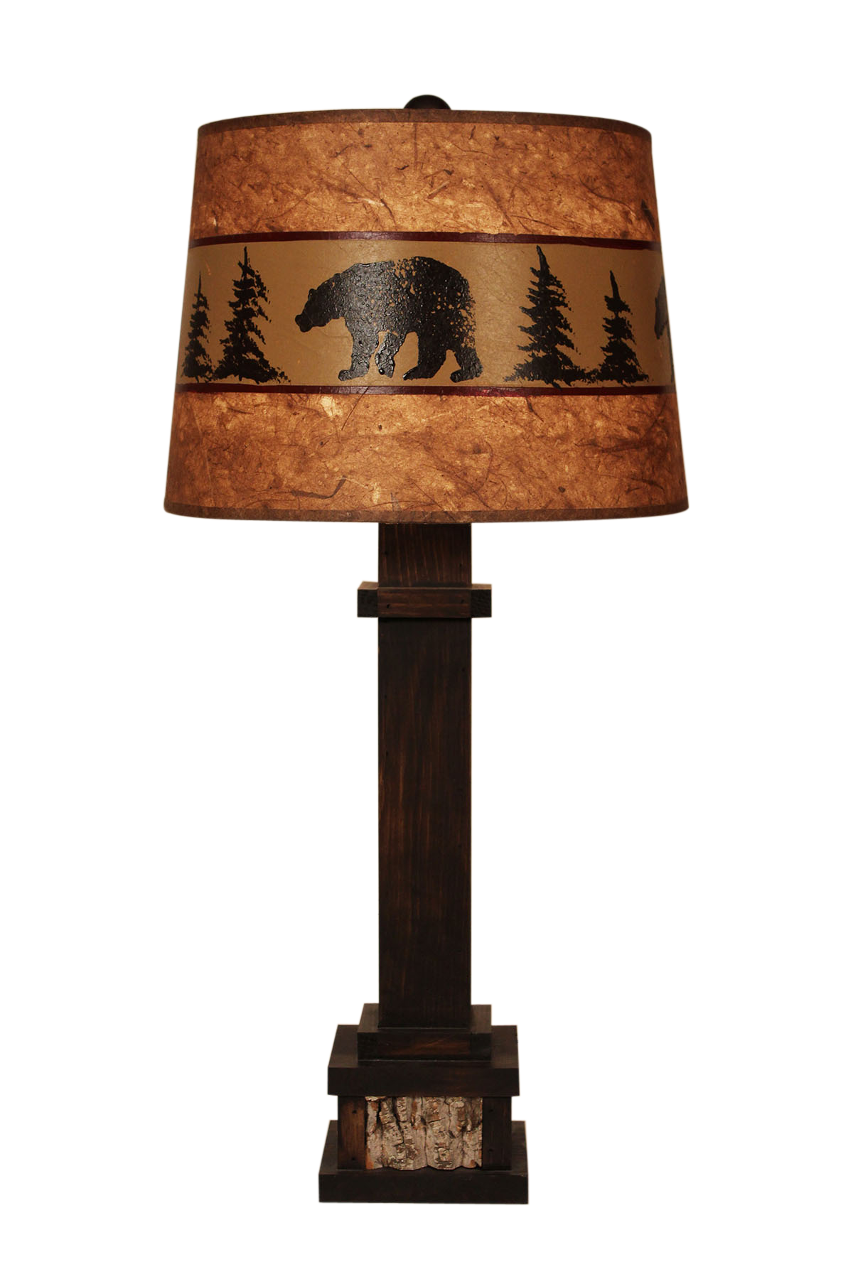 Coast Lamp Manufacturing Rustic Living 31"H Aspen Square Wooden Poplar Bark Accent Table Lamp With Bear And Tree Shade