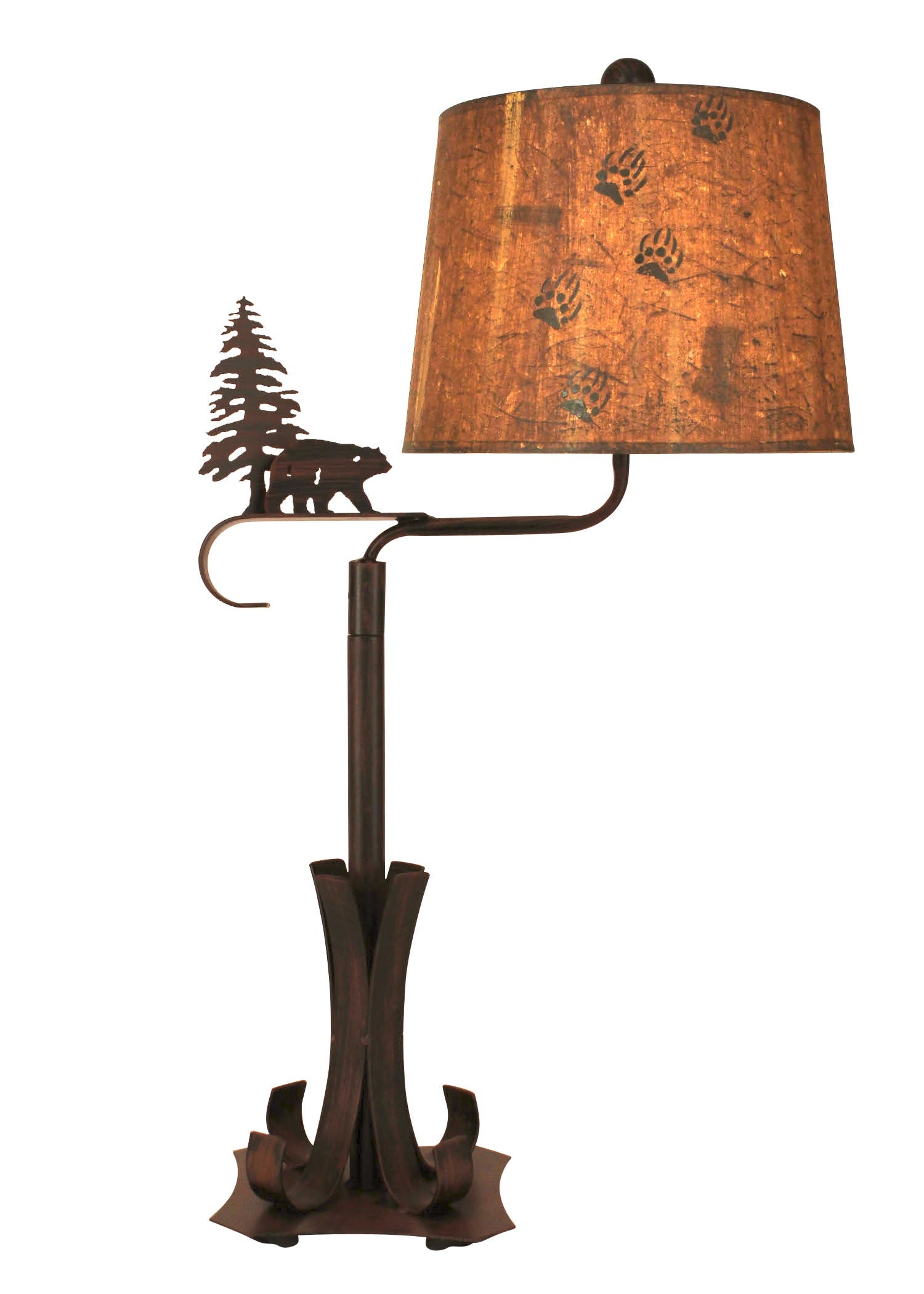 Coast Lamp Manufacturing Rustic Living 32"H Burnt Sienna Iron Swing Arm Table Lamp With Bear And Pine Tree Accent