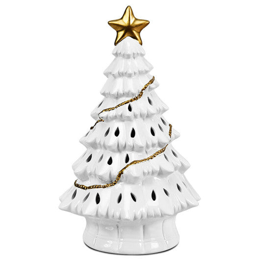 Costway 11' Pre-Lit Ceramic Hollow Christmas Tree with LED Lights