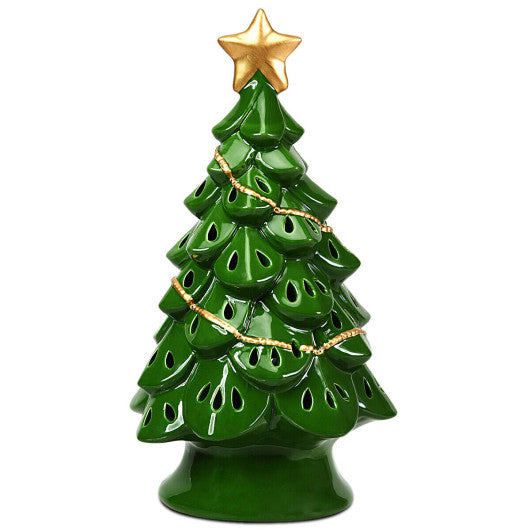 Costway 11' Pre-Lit Ceramic Hollow Christmas Tree with LED Lights