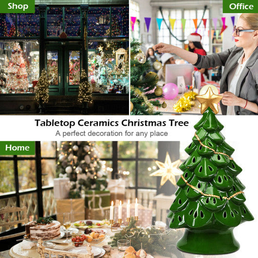 Costway 11.5' Pre-Lit Ceramic Hollow Christmas Tree with LED Lights