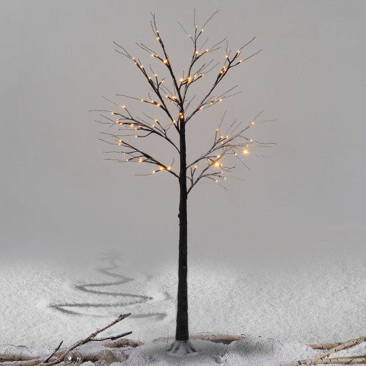 Costway 1.5' 18 LED Christmas Brown Birch Snow Tree LED Light Warm Decorative Festival Party