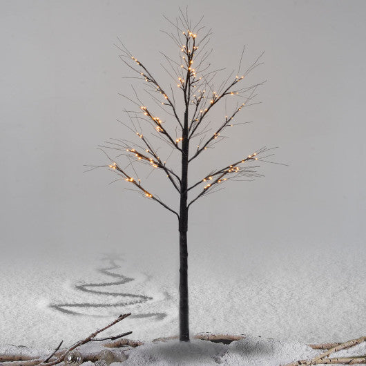 Costway 2' 24 LED Christmas Brown Birch Snow Tree LED Light Warm Decorative Festival Party
