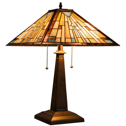Costway 2-Light Table Lamp with Stained Glass Lampshade