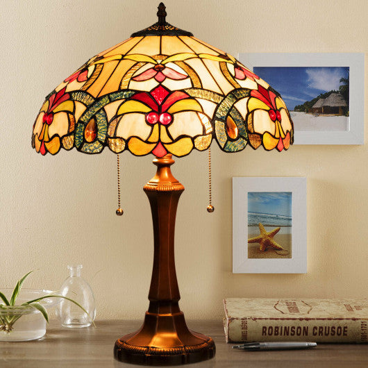 Costway 2-Light Table Lamp with Stained Glass Lampshade