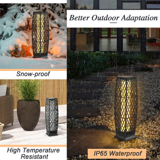 Costway 2 Pieces Black Solar-Powered Diamond Wicker Floor Lamps with Auto LED Light