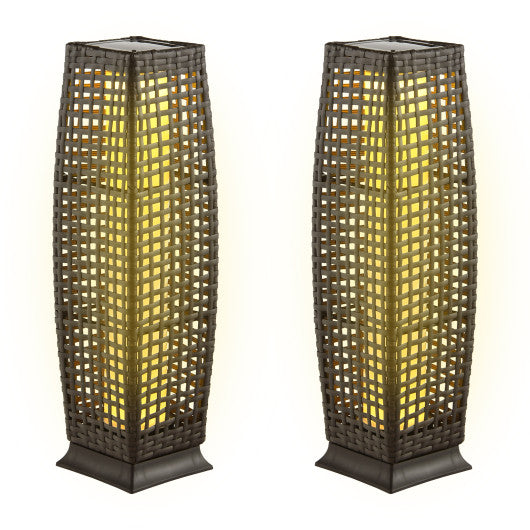 Costway 2 Pieces Brown Solar-Powered Square Wicker Floor Lamps with Auto LED Light